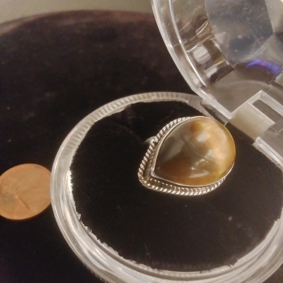 Tiger eye tear drop sterling ring - Picture 2 of 3